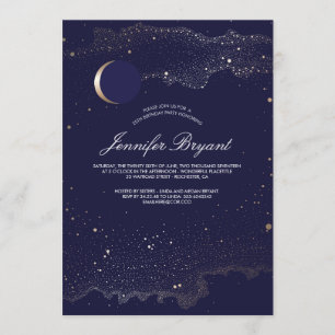 Crescent Moon and Night Stars Birthday Party Invitation