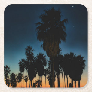 Crescent Moon And One Star On Sunset Square Paper Coaster