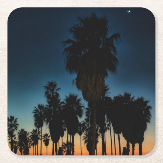 Crescent Moon And One Star On Sunset Square Paper Coaster (Front)