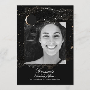 Crescent Moon and Starry Night Photo Graduation Invitation