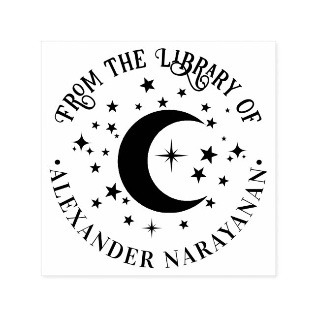 Crescent Moon and Stars “From the library of” Name Self-inking Stamp (Design)