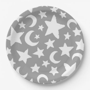 Crescent Moon and Stars Paper Plate