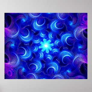 Crescent Moon Blue Fractals Poster