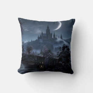 Crescent Moon Castle Terrace Throw Pillow
