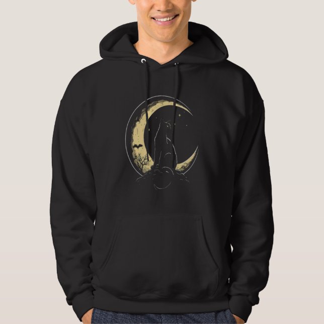 Crescent Moon Cat Kitten Astronomy Creepy Night Hoodie (Front)