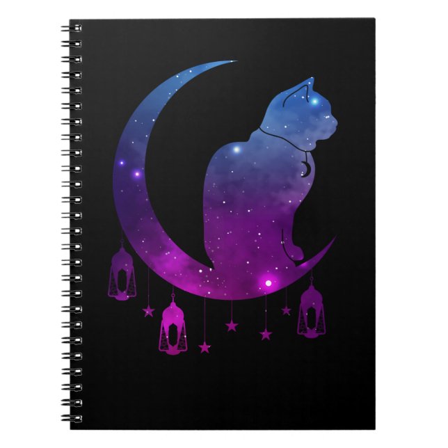 Crescent Moon Cat Mystical Pastel Goth Spiritual Notebook (Front)