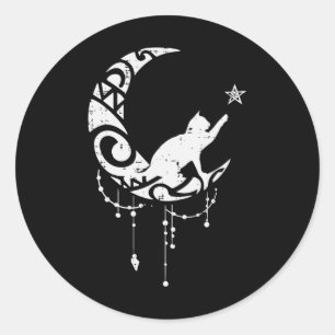 Crescent Moon Cat Star Mystical Celestial Women Gi Classic Round Sticker