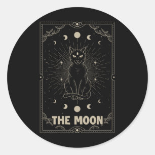 Crescent Moon Cat Tarot Card Graphic For Tarot Cat Classic Round Sticker