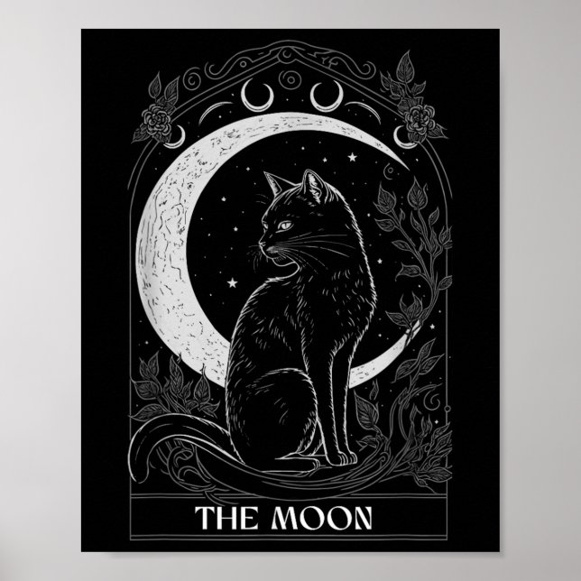 Crescent Moon Cat Tarot Card Graphic For Tarot Cat Poster (Front)