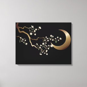 Crescent Moon Cherry Blossoms Canvas Print