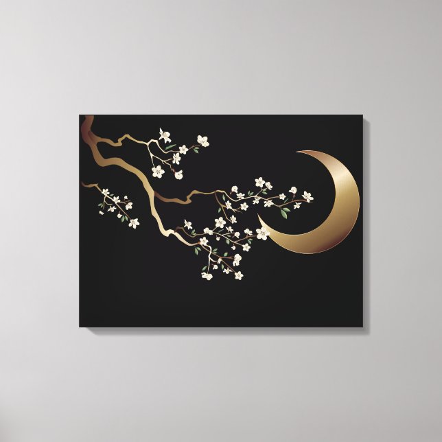Crescent Moon Cherry Blossoms Canvas Print (Front)