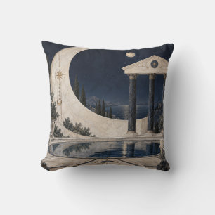 Crescent Moon Classical Temple Reflecting Pool Throw Pillow