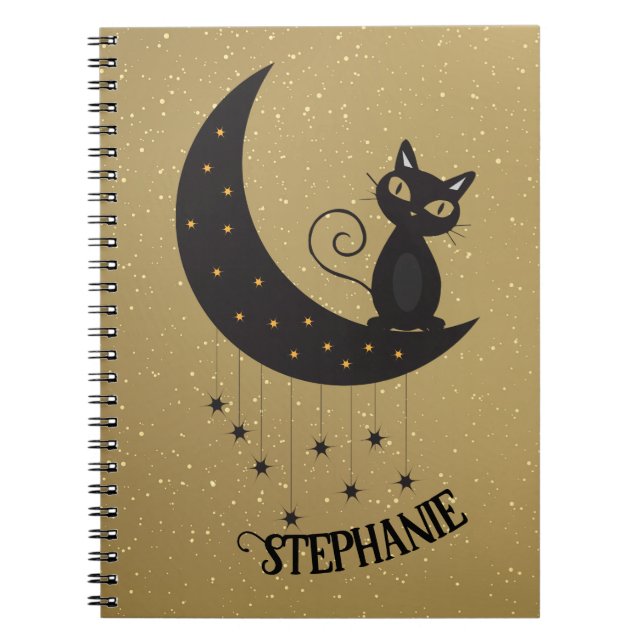 Crescent Moon Et Black Cat Carnet Or (Devant)