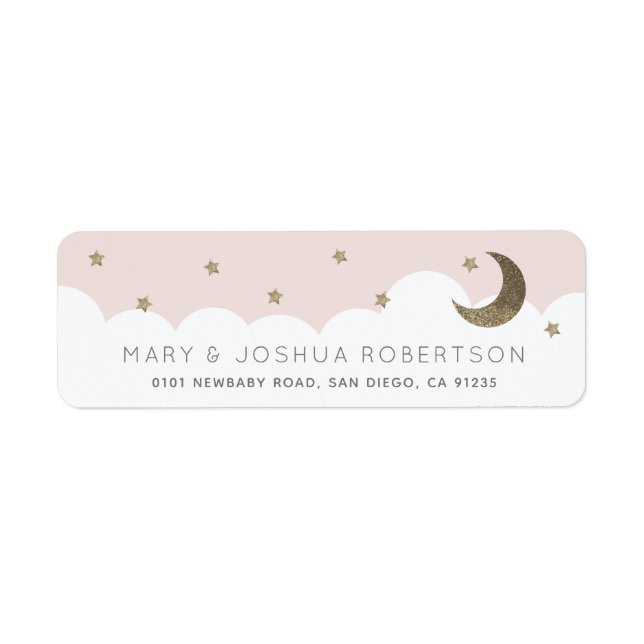 Crescent Moon & Etoiles Blush Pink Étiquette (Devant)