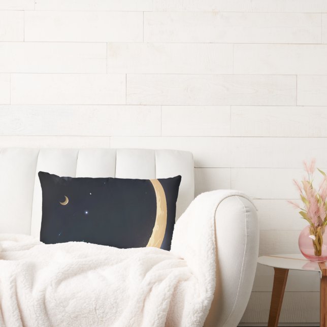  crescent moon floating in the night sky lumbar pillow (Couch)