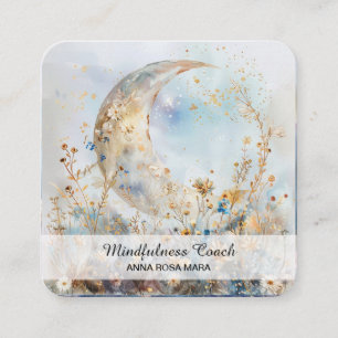 *~* Crescent Moon Flowers QR Floral AP70 Ethereal  Square Business Card
