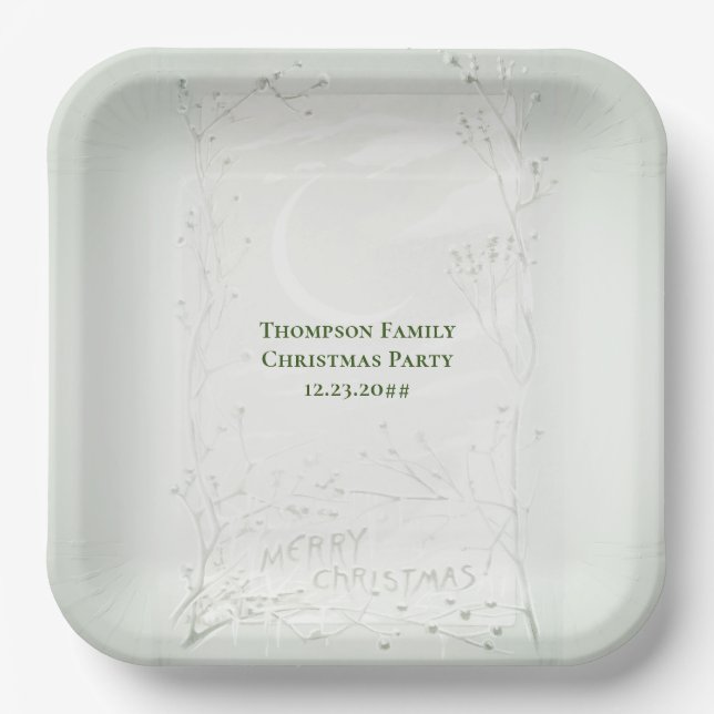 Crescent Moon Frozen Wild Flowers Christmas Dinner Paper Plate (Front)