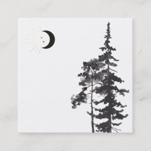 *~*  Crescent Moon Gold Stars Moon Beams Trees Square Business Card