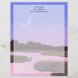 Crescent Moon & Heron in Twilight Marsh Letterhead