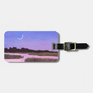 Crescent Moon & Heron Twilight Marsh Luggage Tag