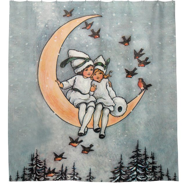 Crescent Moon Kids Snowy Vintage Christmas  (Front)