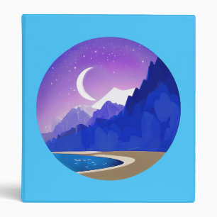 Crescent Moon, Lake and Mountains in Violet & Blue Binder