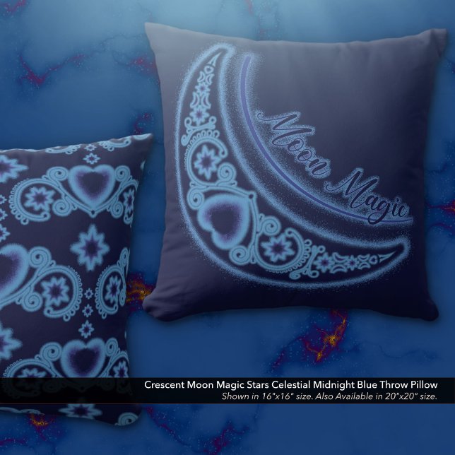 Crescent Moon Magic Stars Celestial Midnight Blue Throw Pillow (Crescent Moon Magic Stars Celestial Midnight Blue Throw Pillow)