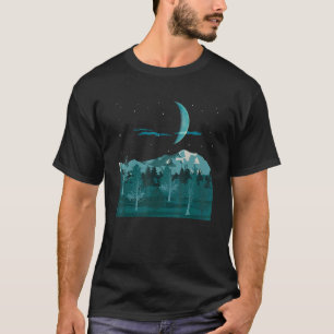 Crescent Moon Mountain Hiker Forest Trees Nature H T-Shirt