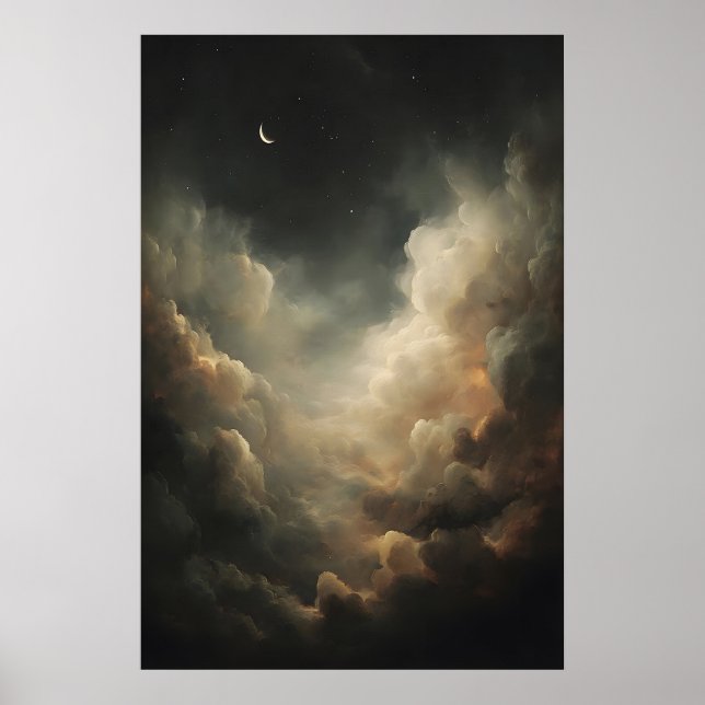 Crescent Moon Night Sky Dark Academia Celestial Poster (Front)