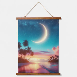 Crescent Moon Night Sky Hawaii Tropical Beach  Hanging Tapestry
