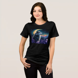 Crescent Moon night sky Wolf  Tri-Blend Shirt