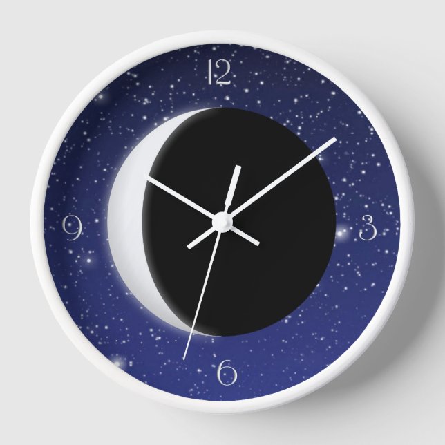 Crescent Moon on a Starry Background Wall Clock (Front)