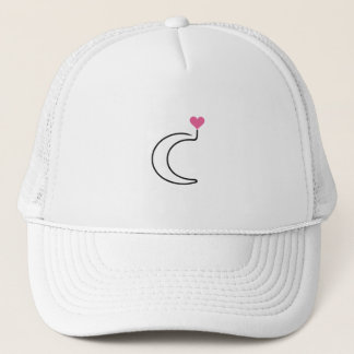Crescent Moon One Line Art with Pink Heart Trucker Hat