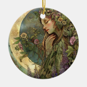 Crescent Moon Ostara Ceramic Ornament