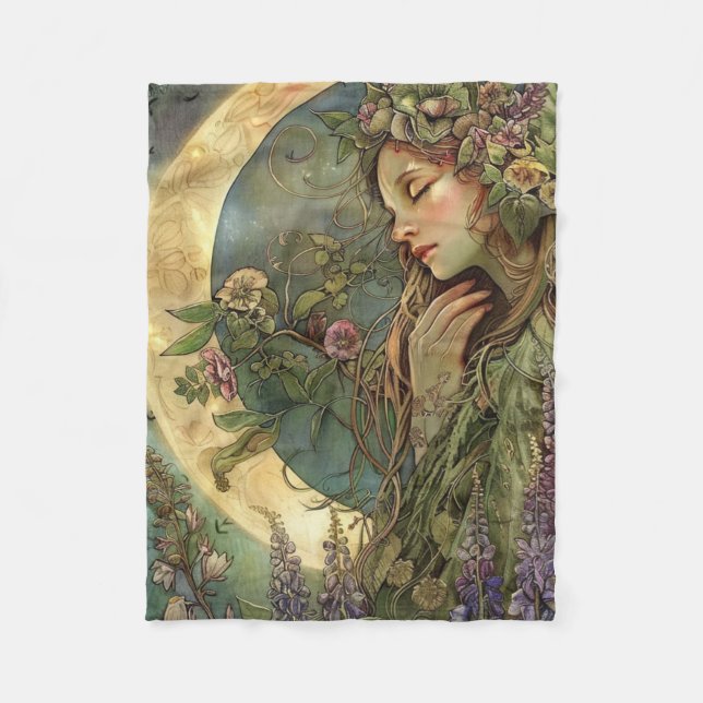 Crescent Moon Ostara  Fleece Blanket (Front)