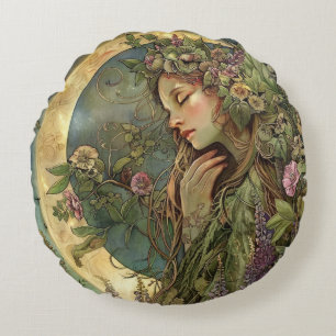 Crescent Moon Ostara Round Pillow