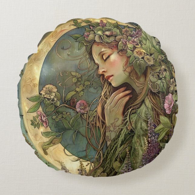Crescent Moon Ostara  Round Pillow (Front)