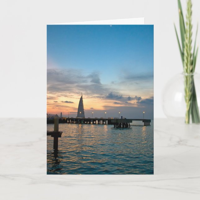 Crescent-Moon-Over-Key-West-Dock Thank You Card (Front)
