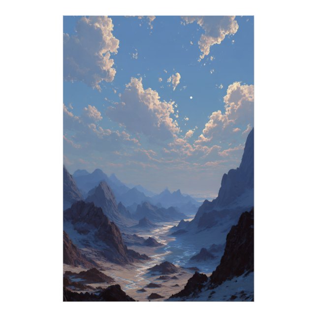 Crescent Moon Over Misty Mountain Valley Photo Print (Front)