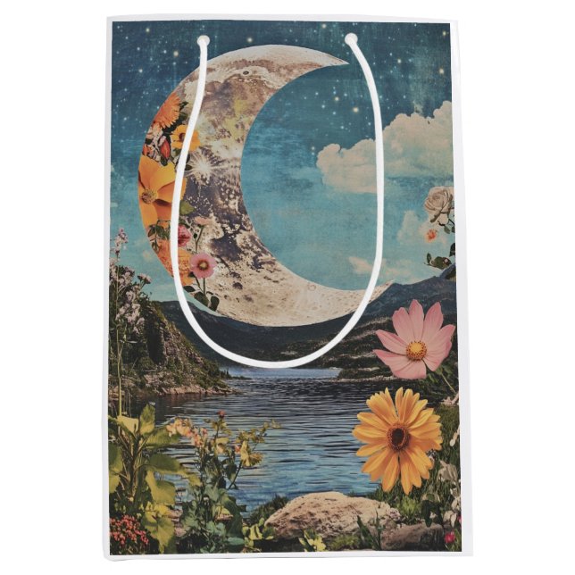 Crescent Moon Over Serene Landscape Medium Gift Bag (Front)