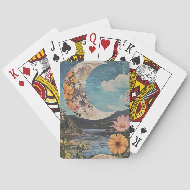 Crescent Moon Over Serene Landscape Playing Cards (Back)