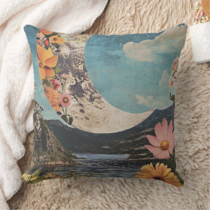 Crescent Moon Over Serene Landscape Throw Pillow