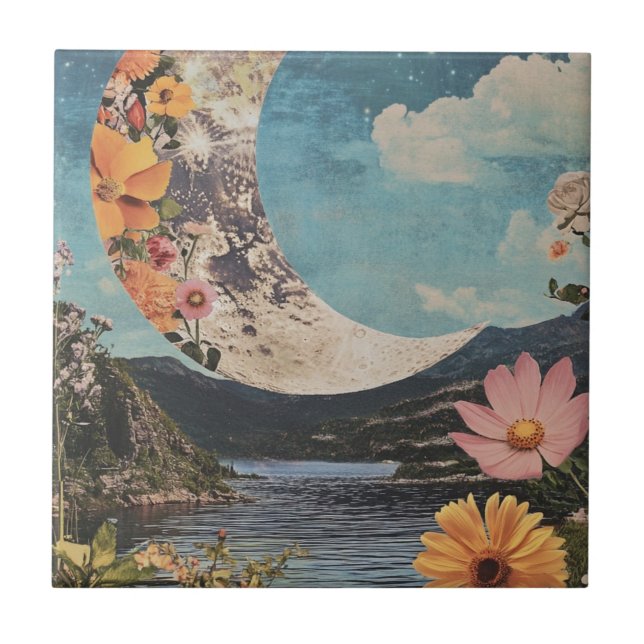 Crescent Moon Over Serene Landscape Tile (Front)