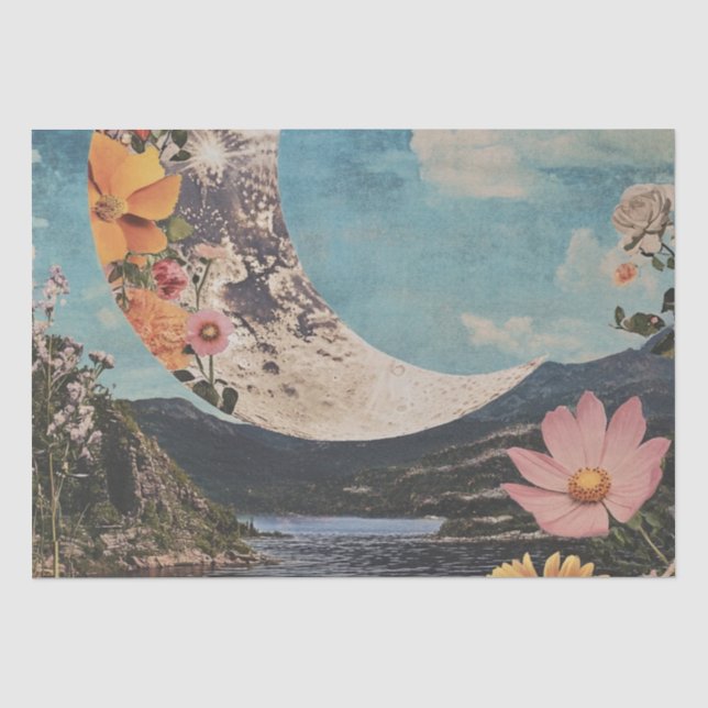 Crescent Moon Over Serene Landscape Tissue Paper (Front)