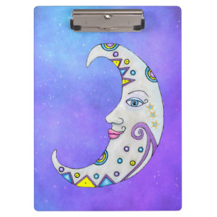 Crescent Moon Pretty Face Colourful Markings Purpl Clipboard