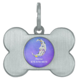 Crescent Moon Pretty Face Colourful Markings Purpl Pet ID Tag