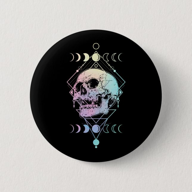 Crescent Moon Skull Occult Witchcraft Pastel Goth 2 Inch Round Button (Front)
