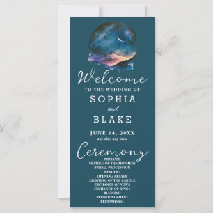 Crescent Moon Starlit Sky Blue Wedding Programme