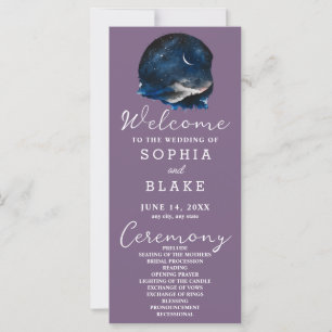 Crescent Moon Starlit Sky Purple Wedding Programme