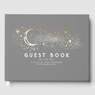 Crescent Moon Starry Night Celestial Wedding Guest Book